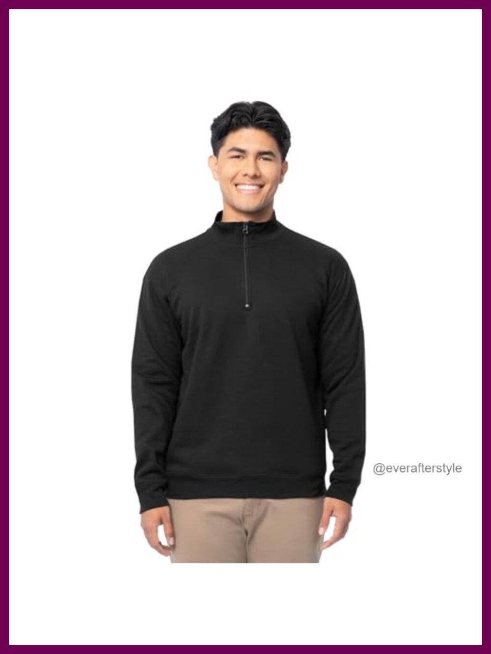 Fleece Quarter-Zip Pullover Sweatshirt Mock Neck Relaxed Fit Long Sleeve